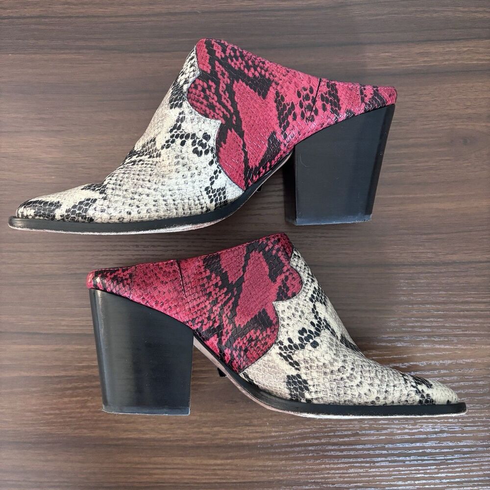SCHUTZ Destiny Leather Snakeskin Mule Block Heel Sz 9.5 B Boho Western Festival